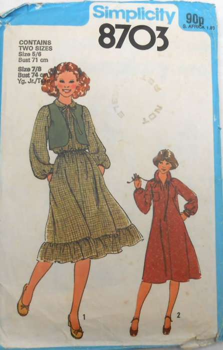 SIMPLICITY 8703 GIRLS PULLOVER DRESS & LINED WAISTCOAT SIZE 5/6+7/8 YEARS COMPLETE