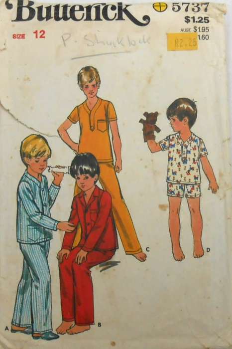 BUTTERICK  5737 BOYS PJS SIZE 12 YEARS COMPLETE