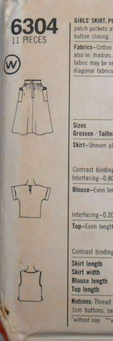 SIMPLICITY 6304 GIRLS SKIRT-PULLOVER TOP-BLOUSE SIZE 7-8-10 YEARS COMPLETE