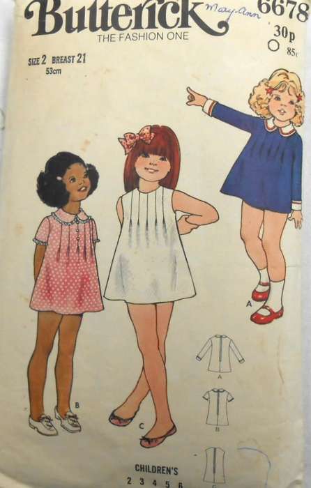 BUTTERICK 6678 TODDLERS A-LINE DRESS SIZE 2 YEARS BREST 21 COMPLETE-EXTRA PATTERN SUPPLIED
