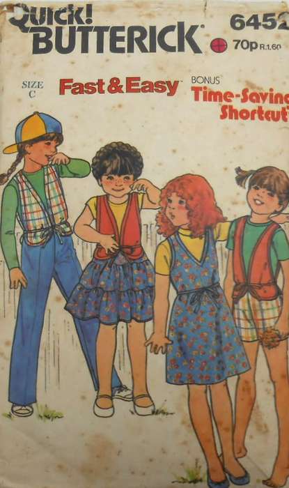 BUTTERICK 6452 GIRLS PINAFORE-DRESS-BELT-WAISTCOAT-SKIRT-PANTS-SHORTS SIZE 5-6-6X YR COMPLETE