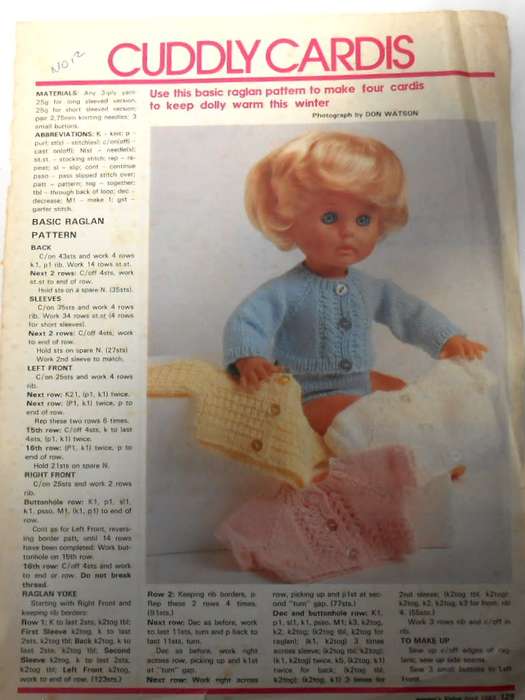 CUDDLY CARDIES BABY LOVE DOLL-WOMEN`S VALUE APRIL 1983