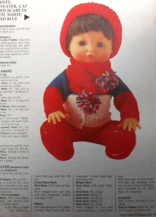 ALL DOLLED UP - 4 OUTFITS FOR KIDDY LOVE & BABY LOVE DOLLS -YOUR FAMILY OCTOBER 1994