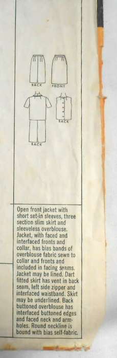 VINTAGE McCALLS 8799 JACKET-SKIRT-OVERBLOUSE SIZE 14 BUST 34 COMPLETE-ZIPLOC