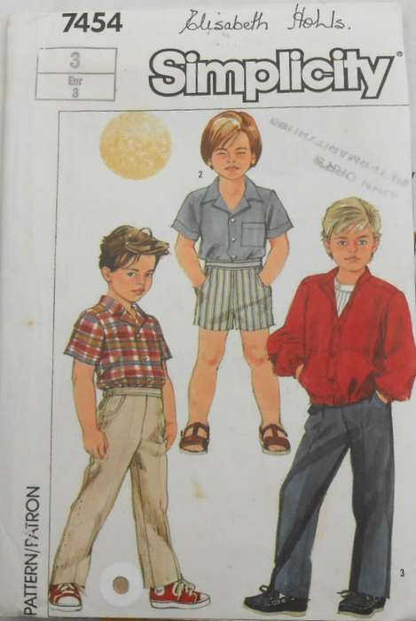 SIMPLICITY 7454 BOYS PANTS-SHORTS-SHIRT-UNLINED JACKET SIZE 3 YEARS COMPLETE-ZIPLOC