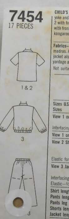 SIMPLICITY 7454 BOYS PANTS-SHORTS-SHIRT-UNLINED JACKET SIZE 3 YEARS COMPLETE-ZIPLOC