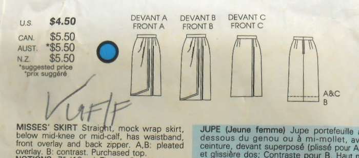 VOGUE 9527 STRAIGHT MOCK WRAP SKIRT SIZE 12-14-16 COMPLETE-UNCUT-F/FOLDED