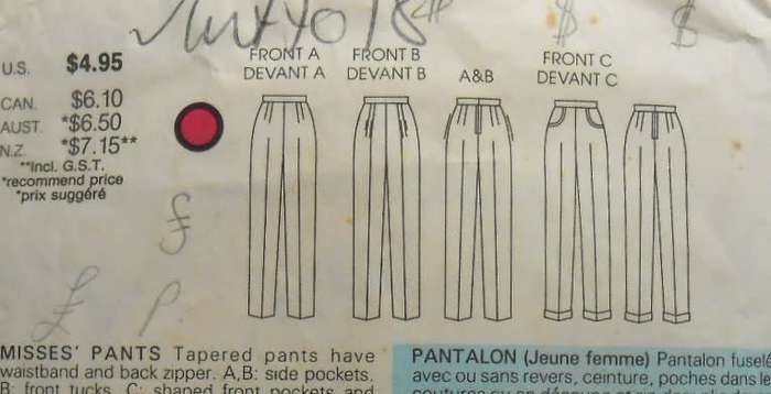 VOGUE 9852 TAPERED PANTS SIZE 14-16-18 COMPLETE-CUT TO SIZE 18