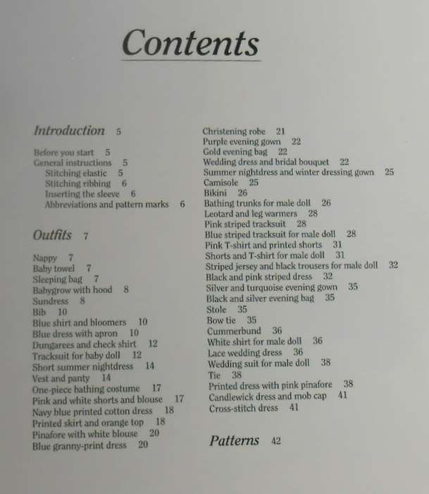 DOLLS CLOTHES-MARTINI NEL - PATTERNS FOR 36 EASY TO MAKE OUTFITS- 76 PAGE SOFT COVER BOOK