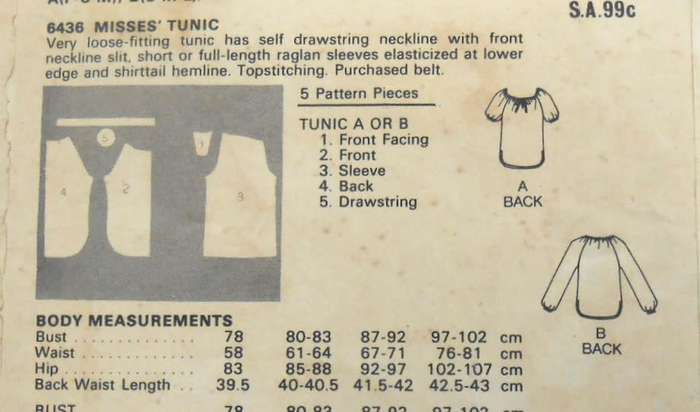 BUTTERICK 6436 TUNIC SIZE P-S-M (6-14)  COMPLETE-CUT TO SMALL 8-10