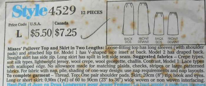 STYLE 4529 PULLOVER TOP & SKIRT SIZE 10-12-14-COMPLETE-CUT TO SIZE 14