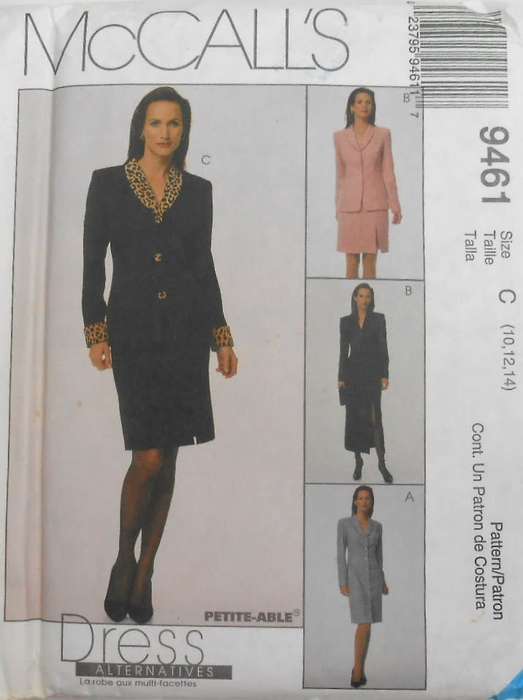 McCALLS 9461 LINED COATDRESS-LINED JACKET-SKIRT SIZE-10-14 COMPLETE-UNCUT-F/FOLDED