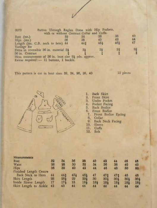 VINTAGE LE ROY PATTERNS 2073 LADIES FRONT BUTTON DRESS SIZE BUST 32 - COMPLETE