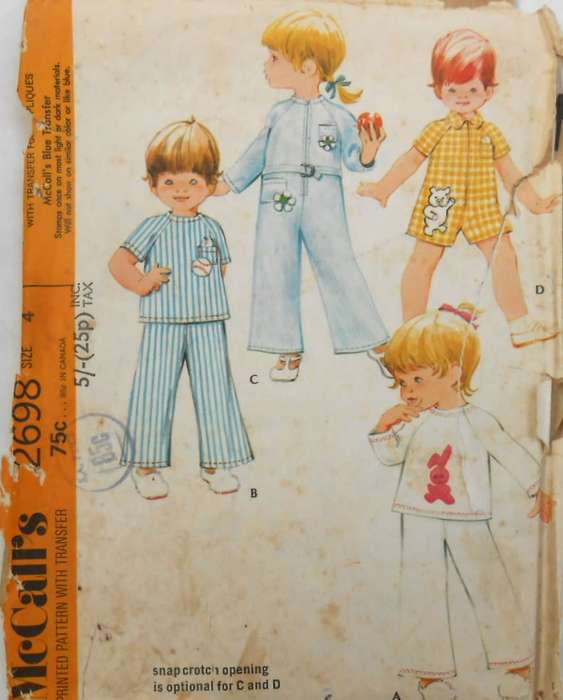 McCALLS 2698 TODDLERS PJS & JUMPSUIT-+TRANSFER SIZE 4 YEARS- COMPLETE-ZIPLOC