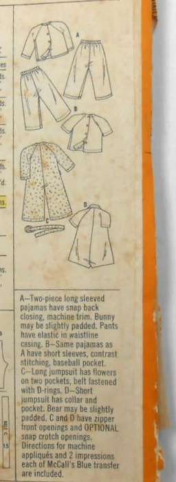 McCALLS 2698 TODDLERS PJS & JUMPSUIT-+TRANSFER SIZE 4 YEARS- COMPLETE-ZIPLOC