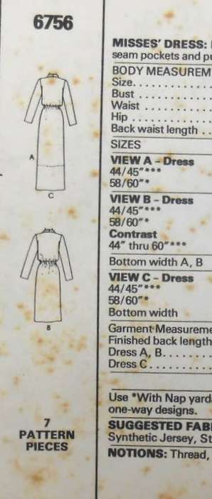 McCALLS M6756 PULLOVER DRESS SIZE 10 BUST 32 1/2 COMPLETE-UNCUT-F/FOLDED