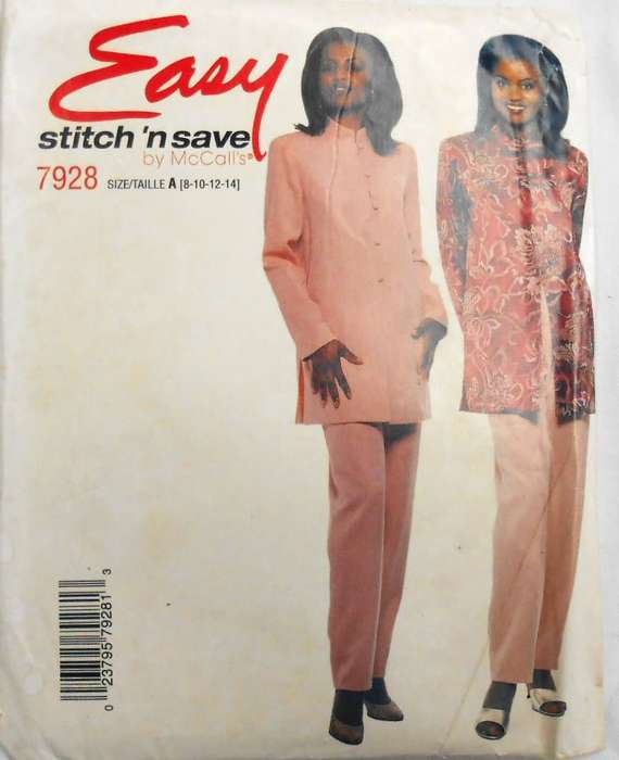 McCALLS 7928 TUNIC WITH STAND UP COLLAR & PULL ON PANTS SIZE 8-10-12-14 COMPLETE-UNCUT-F/FOLDED