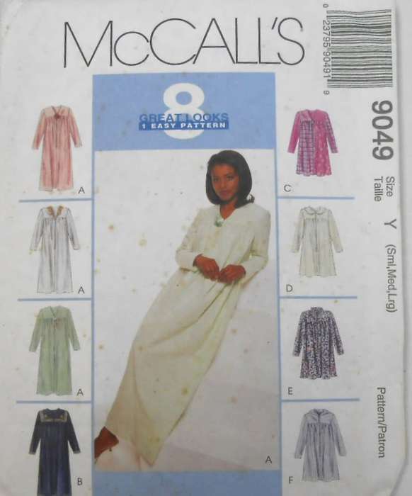 McCALLS 9049 ROBE (NIGHTGOWN) IN 2 LENGTHS SIZES-M-L (8-18) COMPLETE-UNCUT-F/FOLDED