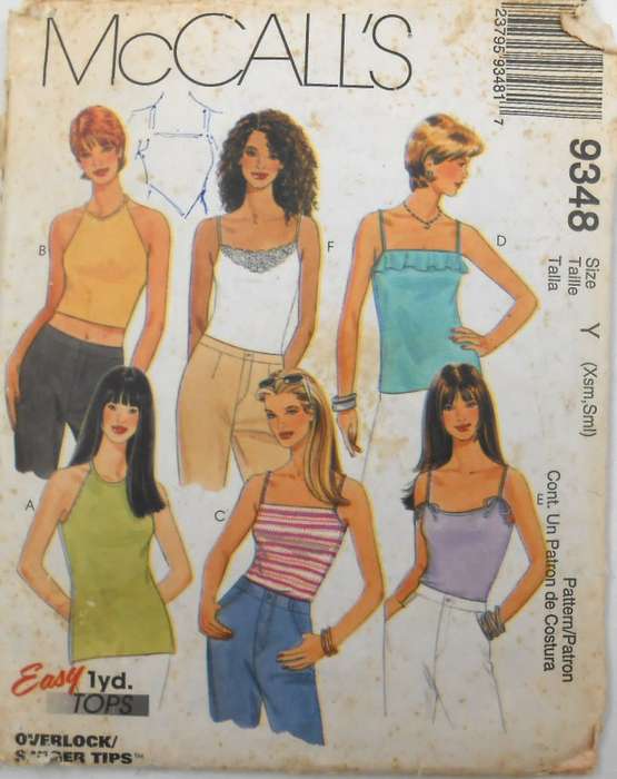 McCALLS 9348 TOPS FOR STRETCH KNITS SIZE XS-S (4-10) COMPLETE-CUT TO SMALL 8-10