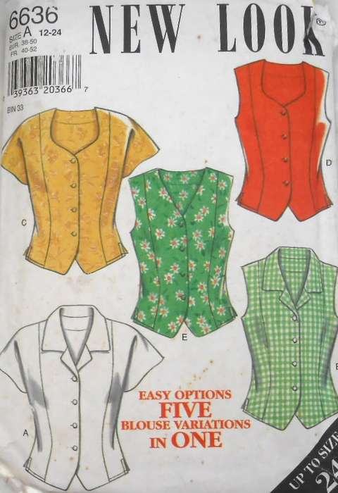 NEW LOOK PATTERNS 6636 SET OF TOPS  SIZE 12-24 COMPLETE- A & B CUT TO 16 C-D-E UNCUT