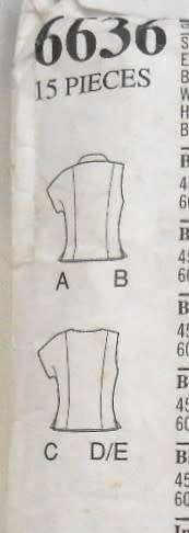 NEW LOOK PATTERNS 6636 SET OF TOPS  SIZE 12-24 COMPLETE- A & B CUT TO 16 C-D-E UNCUT