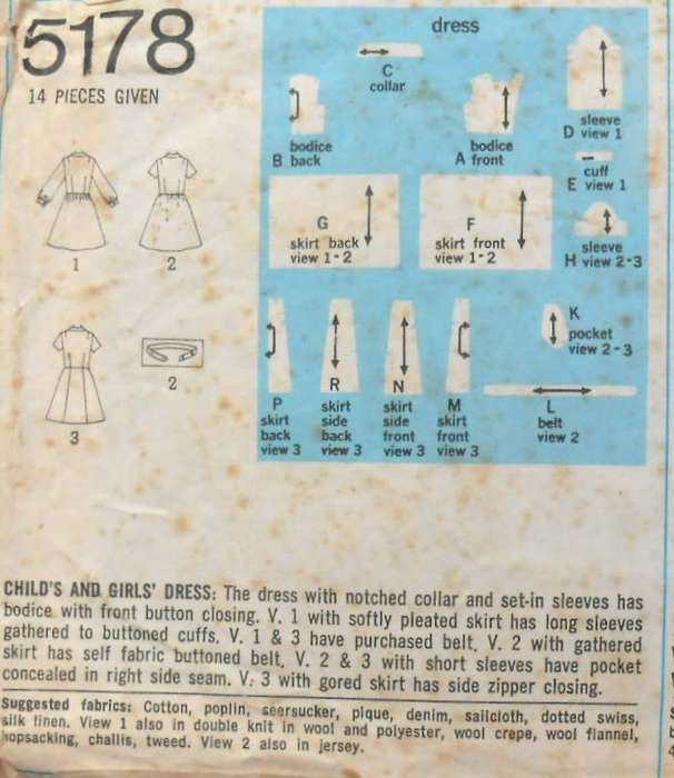 SIMPLICITY 5178 GIRLS DRESS SIZE 8 YEARS BREAST 69 CM COMPLETE
