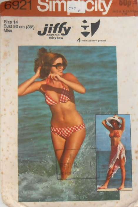 SIMPLICITY 6921 SHAWL& REVERSIBLE BIAS BIKINI SIZE 14 BUST 92 CM  COMPLETE