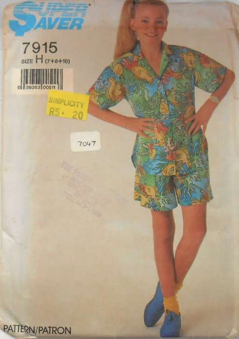 SIMPLICITY 7915 GIRLS SHIRT & PULL ON SHORTS SIZE 7-8-10 YEARS COMPLETE-UNCUT-F/FOLDED