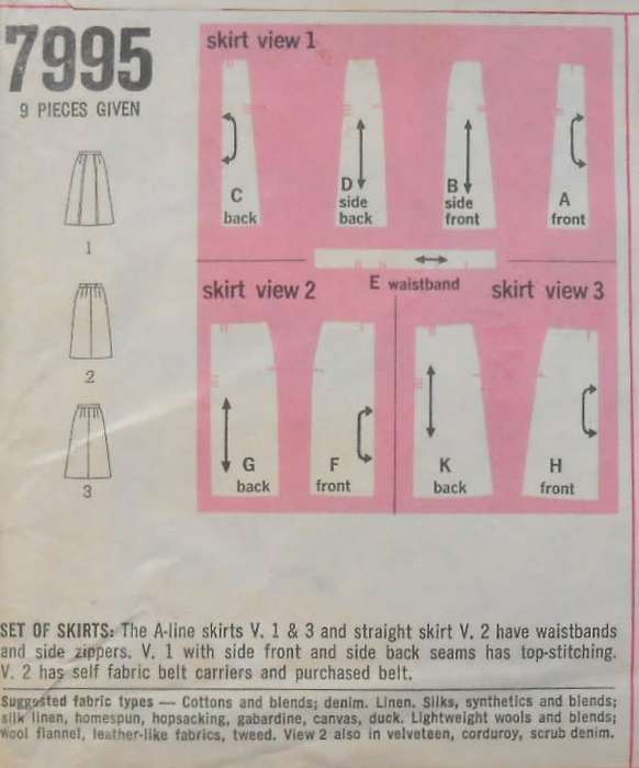 SIMPLICITY 7995 SET OFA-LINE SKIRTS SIZE WAIST 34 HIP 44 COMPLETE-UNCUT-F/FOLDED