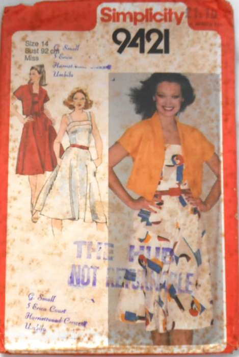 SIMPLICITY 9421 FITTED SUNDRESS-UNLINED BOLERO  SIZE 14 BUST 92 CM COMPLETE