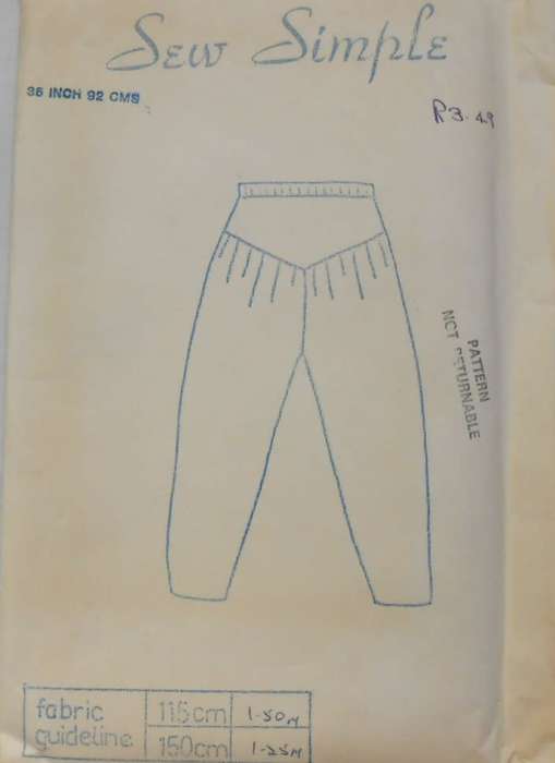 SEW SIMPLE PATTERNS 9 - BASQUE PANTS SIZE 38 INCH OR 97 CM