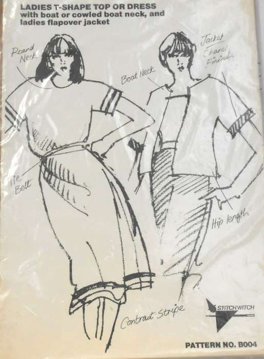 STITCHWITCH B004 LADIES T SHAPE TOP OR DRESS+ BOAT OR COWLED BOAST NECK-FLAPOVER JACKET SIZE 6 -22