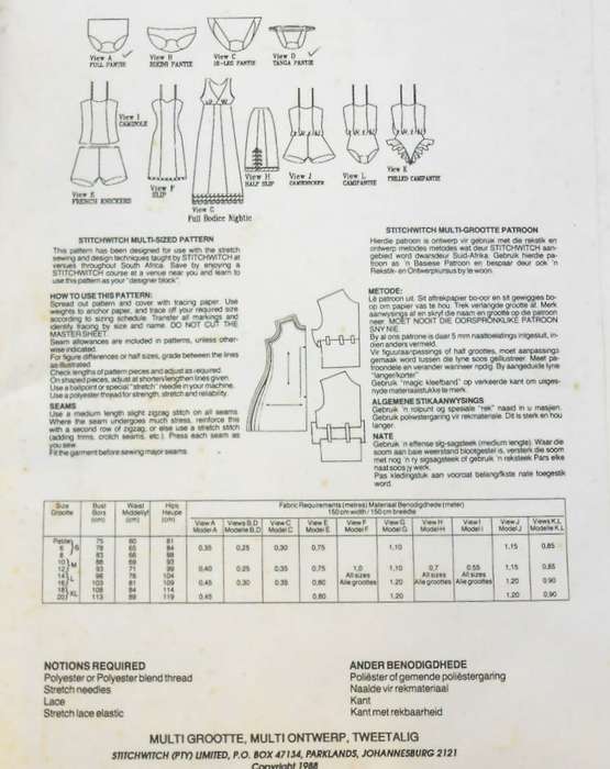 CLASSIC STITCHWITCH B008 SPOIL YOURSELF WITH LINGERIE EXOTIQUE SIZE 6 -20