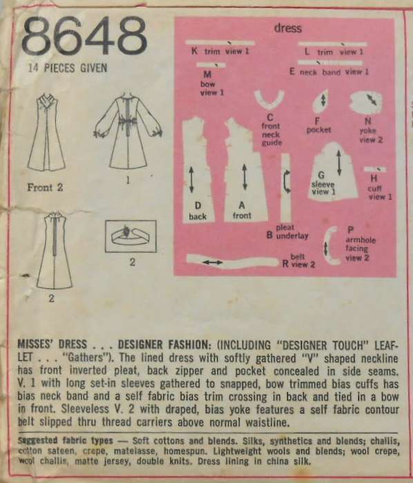 VINTAGE SIMPLICITY 8648 DESIGNER FASHION DRESS-SIZE 12 BUST 34 COMPLETE