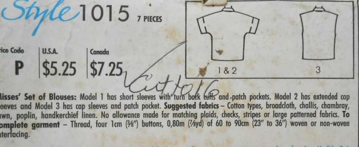 STYLE 1015 SET OF BLOUSES SIZE 12-18 -COMPLETE CUT TO 16