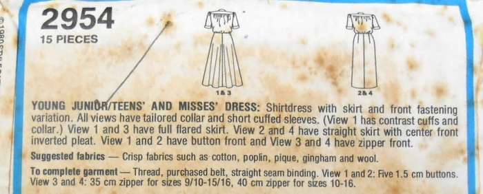 STYLE 2954 SHIRTDRESS SIZE 14 BUST 92 CM COMPLETE
