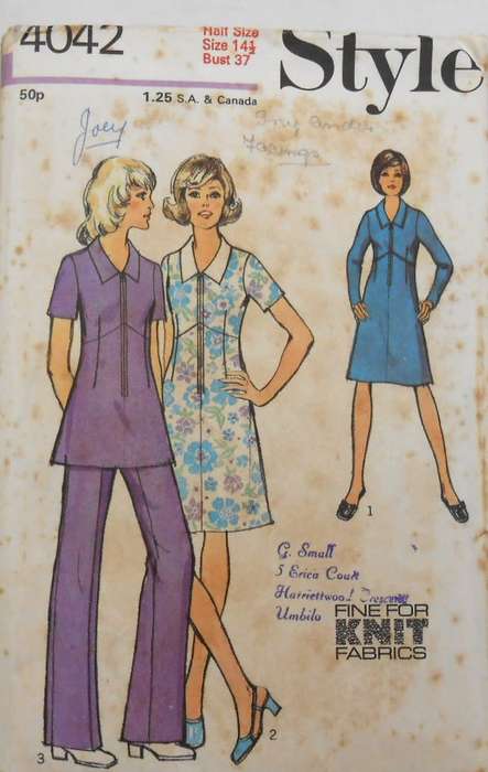 VINTAGE STYLE 4042 DRESS-TUNIC-PANTS SIZE 14 1/2 BUST 37 COMPLETE (ONLY 3 PIECES CUT)