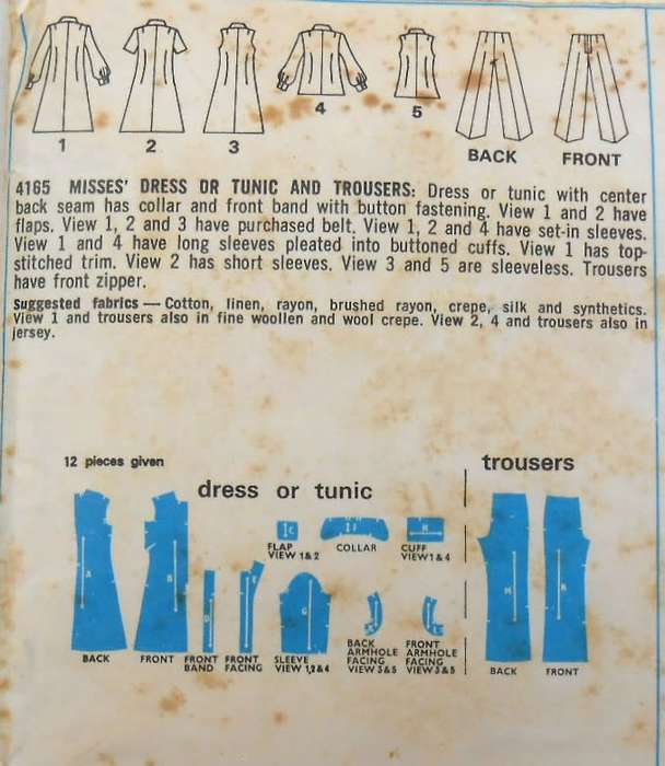 VINTAGE STYLE 4165 DRESS-TUNIC-PANTS SIZE 10 BUST 32 1/2 COMPLETE