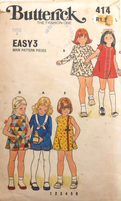 BUTTERICK 414 - ONE PIECE DRESS SIZE 3 YEARS - THE POCKET & TIE PATTERNS ARE NOT SUPPLIED