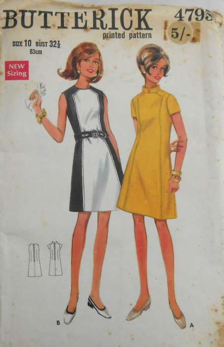 VINTAGE BUTTERICK 4795 ONE PIECE DRESS SIZE 10 BUST 32 1/2 COMPLETE-UNCUT-F/FOLDED
