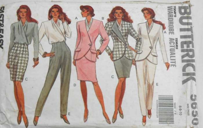 BUTTERICK 5650 JACKET-BLOUSE--SKIRT-PANTS SIZE 6-8-10 COMPLETE-CUT TO 10