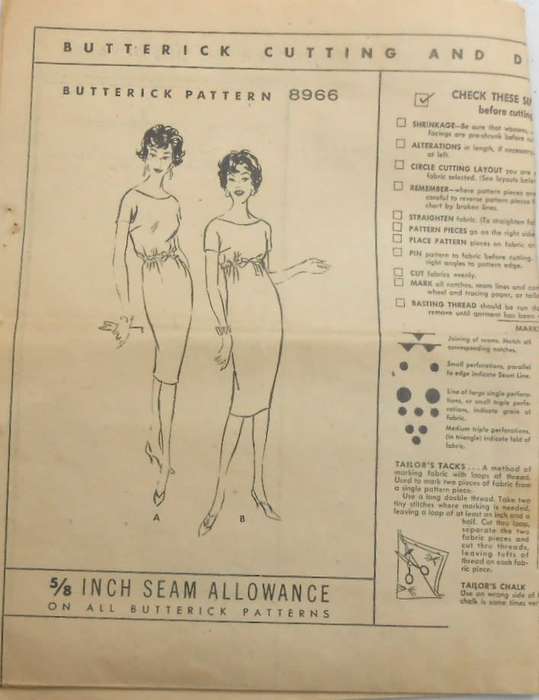 VINTAGE BUTTERICK 8966 QUICK`N EASY DRESS SIZE 12 BUST 32 COMPLETE-TORN COVER-ZIPLOC