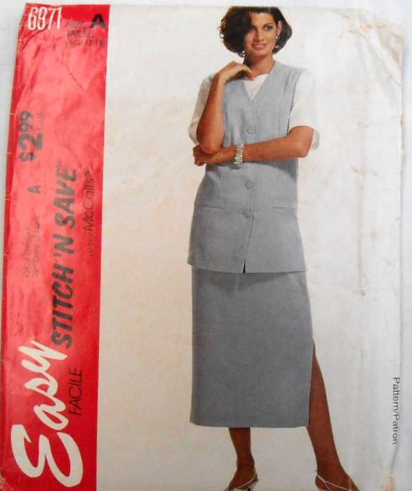 McCALLS 6871 UNLINED WAISTCOAT-TOP-SKIRT SIZE 8-10-12-14 COMPLETE-UNCUT-F/FOLDED