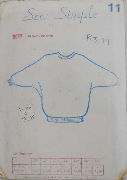 SEW SIMPLE 11 BATWING TOP SIZE 36 OR 92 CM COMPLETE-UNCUT-F/FOLDED