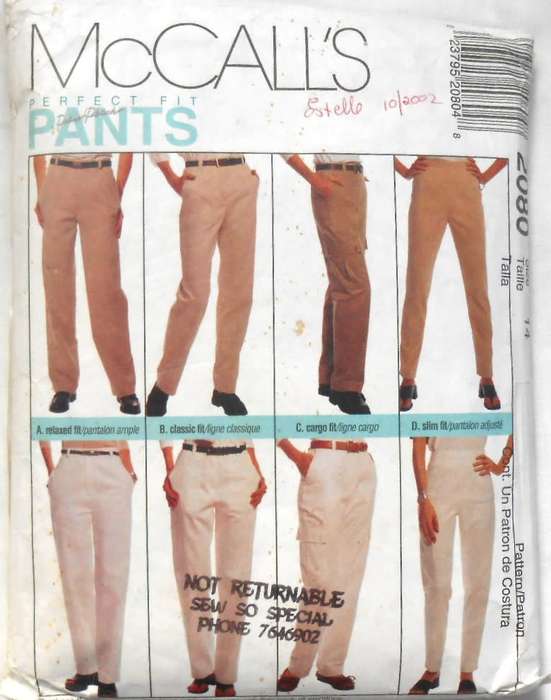 McCALLS 2080  RELAXED & CLASSIC FIT PANTS SIZE 14 COMPLETE & PART CUT