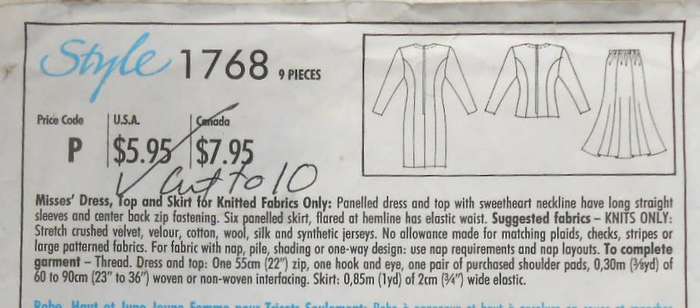 STYLE 1768 DRESS-TOP-SKIRT WITH SWEETHEART NECKLINE SIZE 6-16 -COMPLETE-CUT TO 10