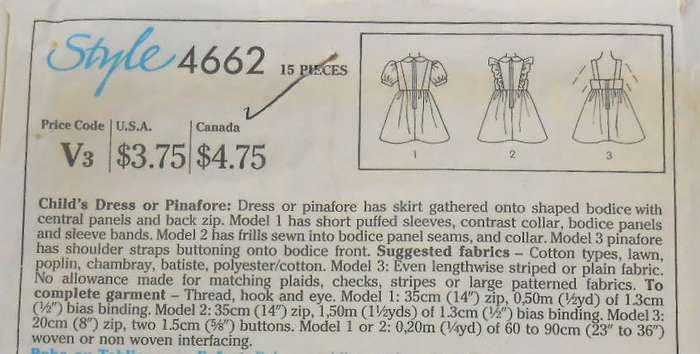 STYLE 4662 GIRLS DRESS OR PINAFORE SIZE 4-5-6 YEARS COMPLETE-CUT TO 6 YEARS