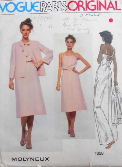 VOGUE PARIS ORIGINAL 1858 JACKET-DRESS-BELT  SIZE 10 COMPLETE