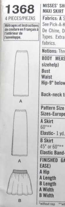 SIMPLICITY 1368 SHORT SKIRT+ELASTIC WAISTBAND-KNIT ONE PIECE MAXI SKIRT SIZE 6-18-COMPLETE-PART CUT