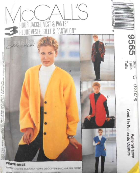 McCALLS 9565 JACKET-GILET-PULL ON PANTS SIZE 10-12-14 COMPLETE-UNCUT-F/FOLDED